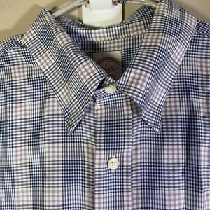 Brooks Brothers Shirt 1818 Men XL Purple Blue Plaid Non Iron 100% Supima Cotton